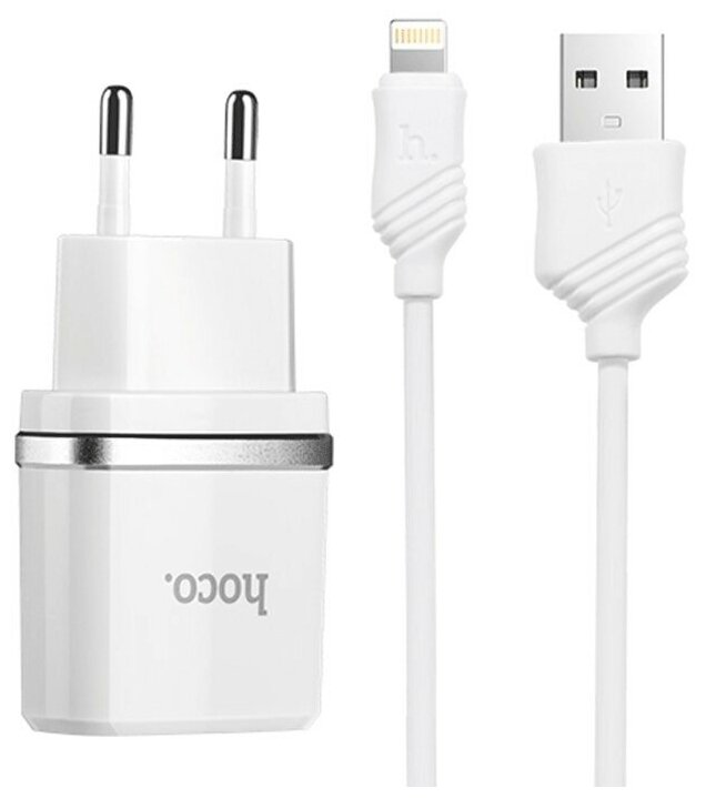 Сетевое зарядное устройство Hoco C11, USB - 1 А, кабель Lightning 1 м, белый