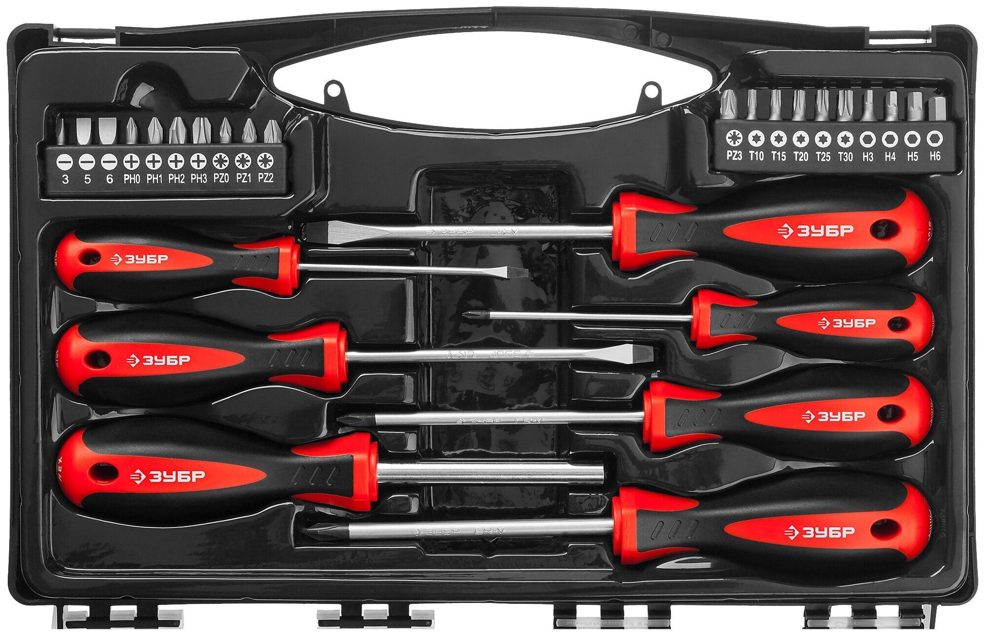 Набор отверток ЗУБР 25027, 27 предм, черный/красный