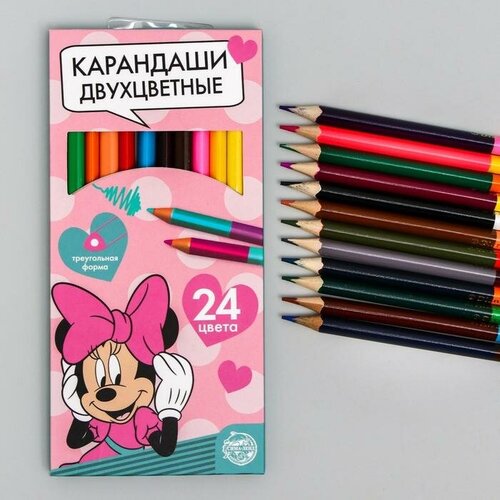 карандаши цветные 24 цвета двусторонние Цветные карандаши, 24 цвета, двусторонние, Минни Маус
