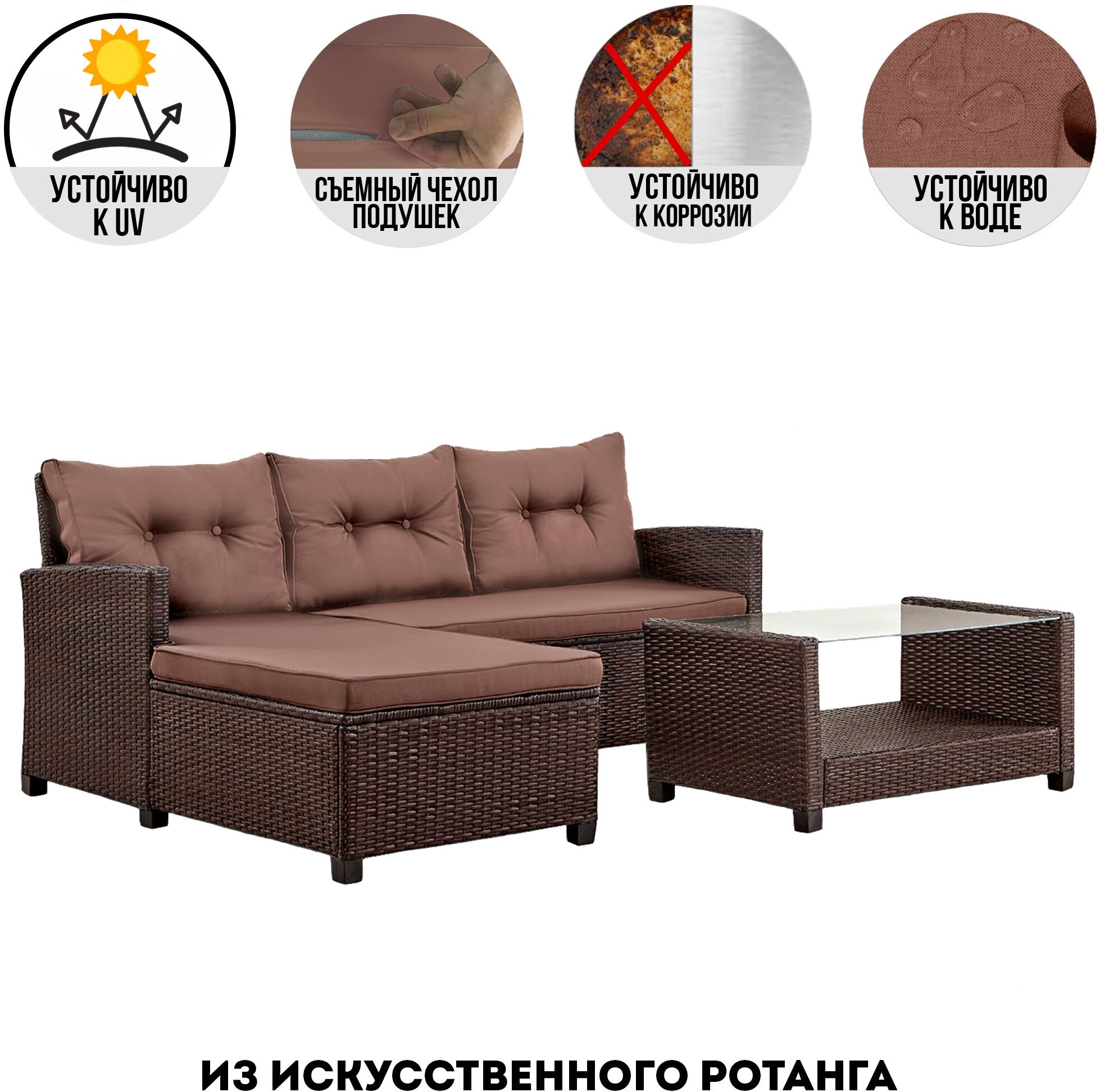 Комплект мебели из искусственного ротанга Софитель (Sofitel), цвет: шоколад, подушки: коричневые - фотография № 1