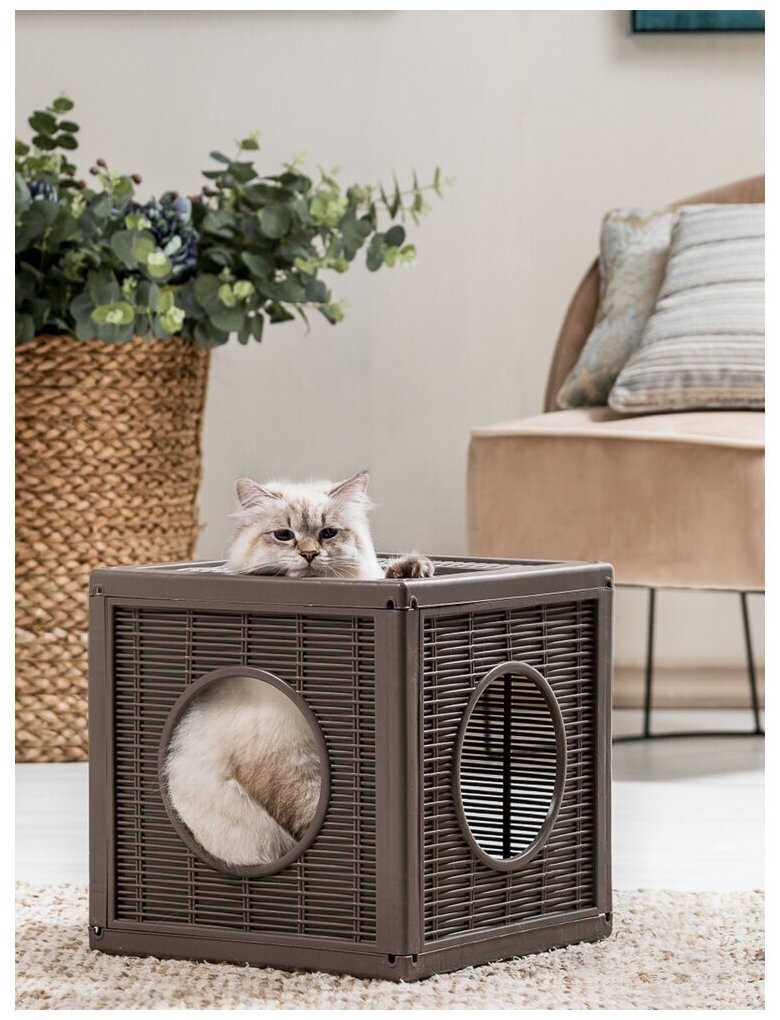 Домик BAMA PET QUBLO для кошек, бежевый 35x35x35h см - фотография № 20