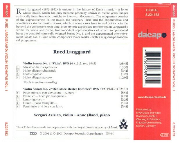 Langgaard - Violin Sonatas-Serquei Azizian Dacapo CD Deu (Компакт-диск 1шт) Rued Danish