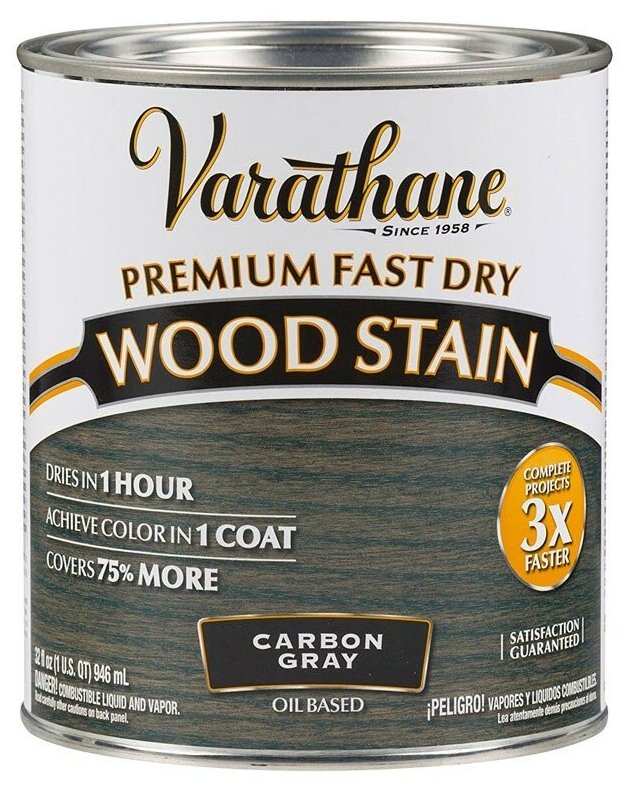 фото Быстросохнущее тонирующее прозрачное масло / Морилка для дерева Varathane Fast Dry Wood Stain Угольный Серый Carbon Gray 0,946 л