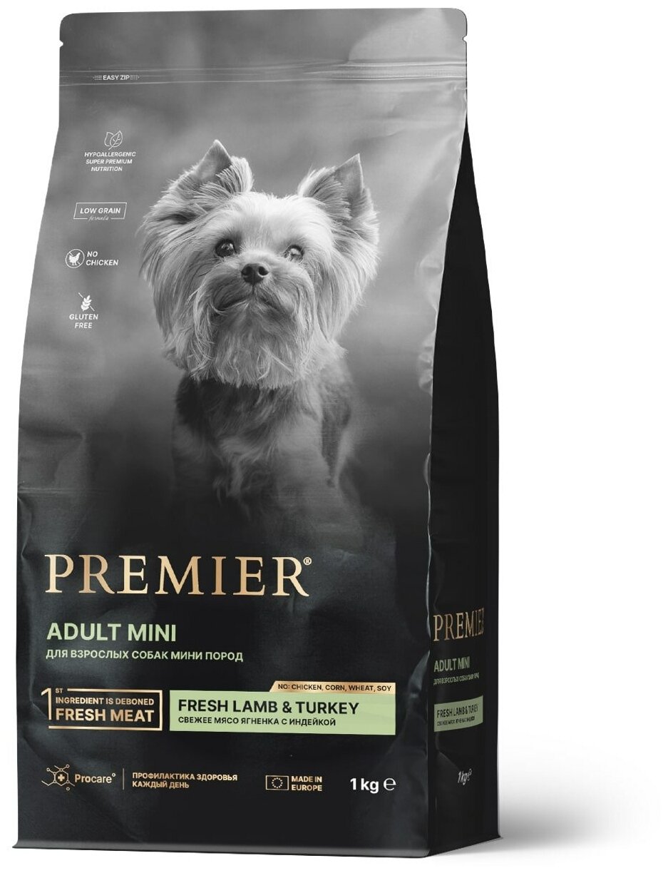 Premier Dog Adult Mini сухой корм для взрослых собак мини пород Ягненок и индейка, 1 кг.