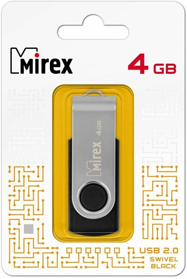 Флешка USB Flash Drive MIREX SWIVEL BLACK 4GB