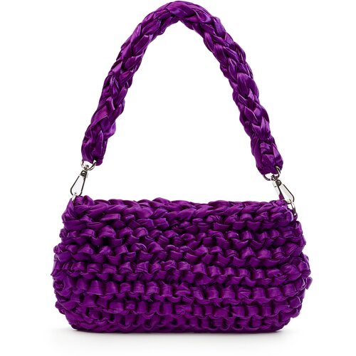 Сумка багет Ribbonbon, фактура плетеная, фиолетовый сумка багет ribbonbon party bag фактура плетеная бежевый мультиколор