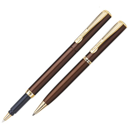 Набор Pierre Cardin Pen & Pen: ручка шариковая + роллер, латунь, цвет коричневый (PC0866BP/RP)