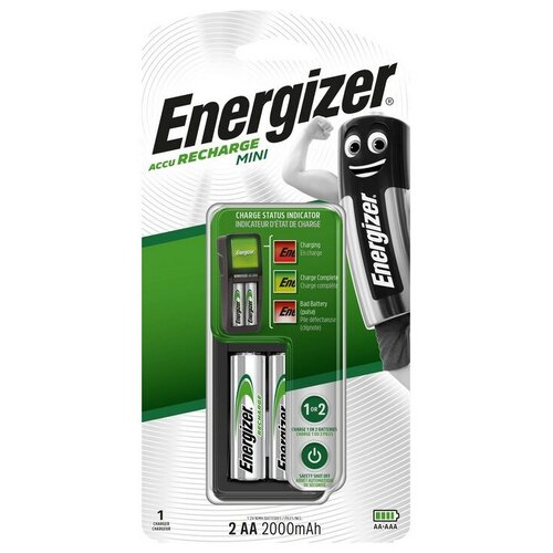 фото Зарядное устройство energizer mini: 1/2 слота aa/aaa, + 2 аккумулятора aa 2000mah