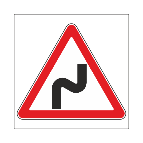 Дорожный знак 1.12.1 "Опасные повороты с первым поворотом направо", типоразмер 3 (900х900х900) световозвращающая пленка класс IIб (треугольник)