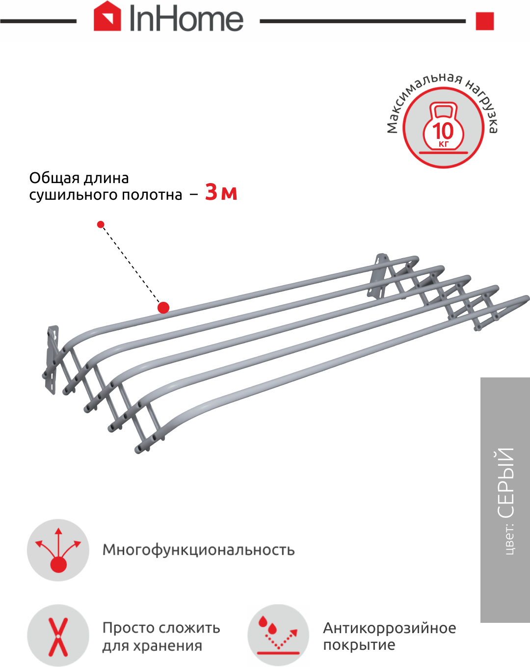 Настенная раскладная сушилка гармошка INCDW60/G - фотография № 2