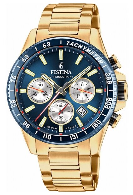 Наручные часы FESTINA Timeless Chrono, синий, золотой