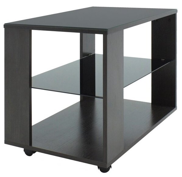 Журнальный столик квадратный на колесиках PASSO MORETTY, черное стекло, ножки венге