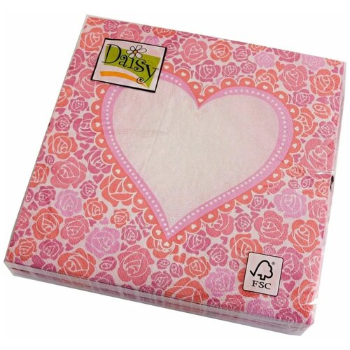 Салфетки сервировочные Сердце, 33х33х3сл, 100 штук (5 упаковок по 20 штук)