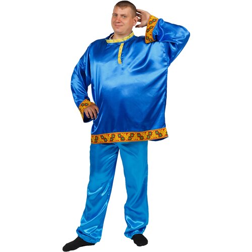 карнавальный костюм элит классик красная косоворотка большой размер Косоворотка взрослая синяя (58-60)