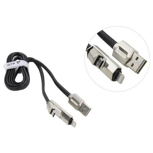 USB 2.0 A -> Micro-B -> Lightning Acd Dual ACD-U924-PMB кабель зарядный robiton p8 usb a microusb 1 8м черный ph1