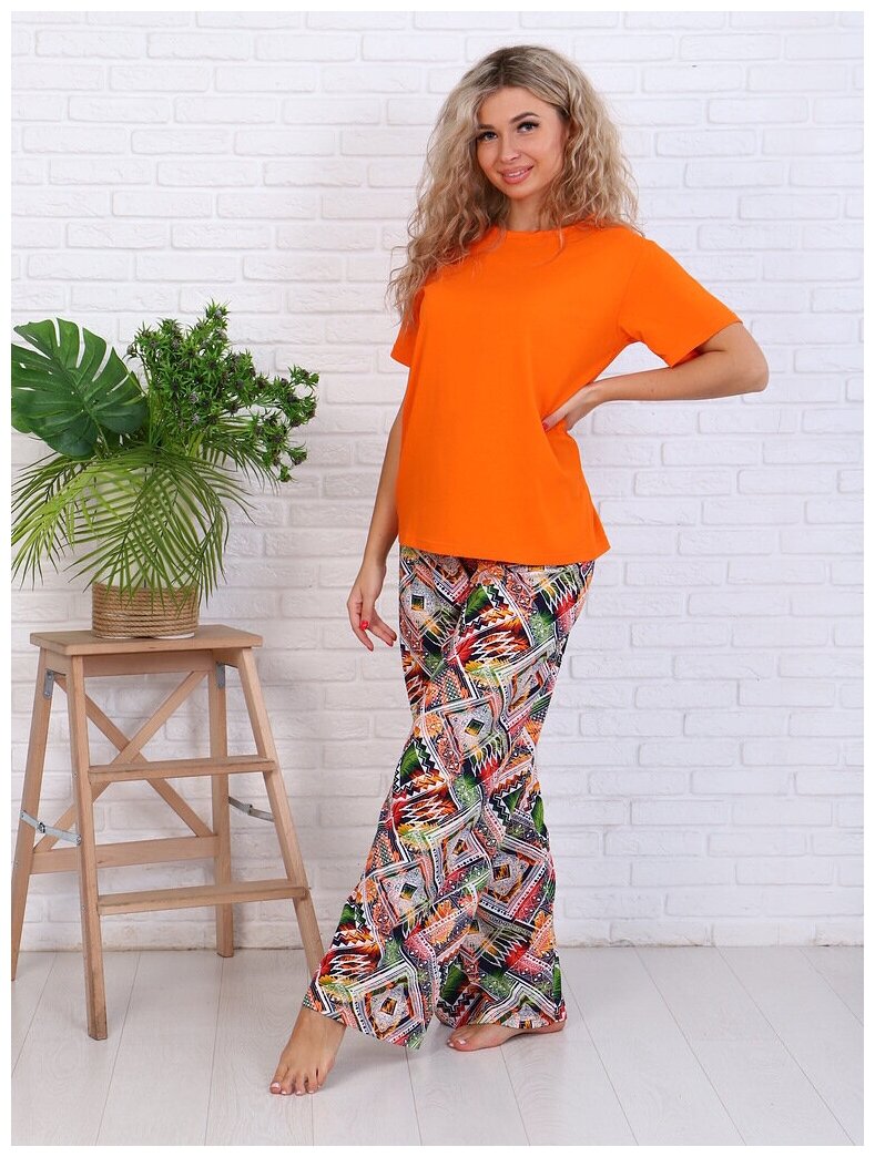 Пижама LarChik с широкими штанами хлопок джус оранжевый размеры 44-54 (52 размер)