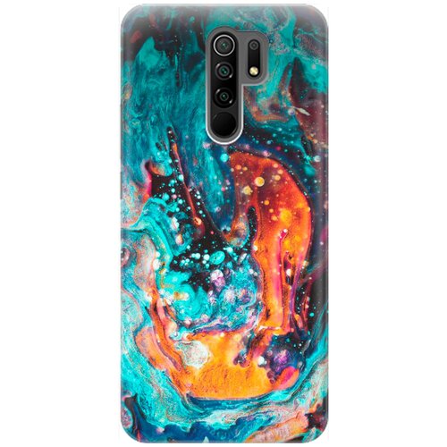фото Силиконовый чехол на xiaomi redmi 9 / сяоми редми 9 с принтом "черно-голубые краски" re:pa