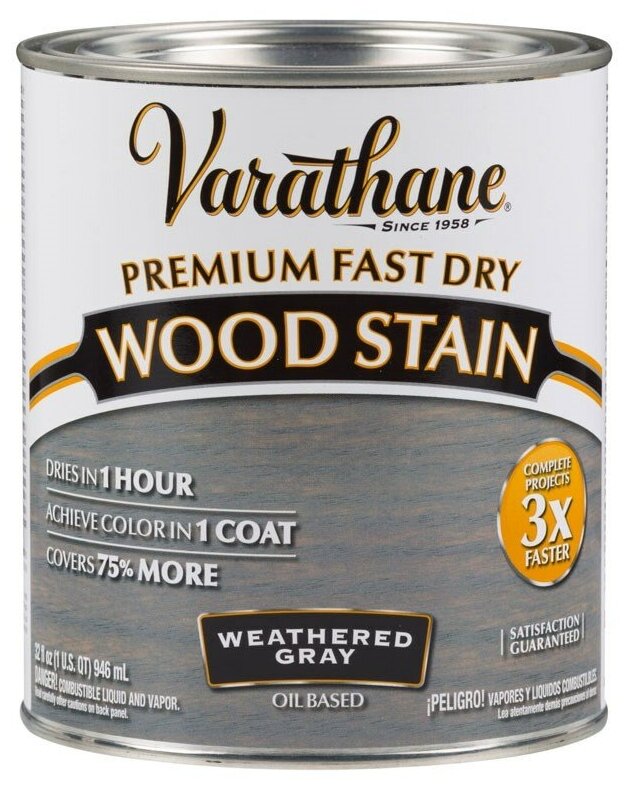 Быстросохнущее тонирующее прозрачное масло / Морилка для дерева Varathane Fast Dry Wood Stain Графит Weathered Gray 0946 л