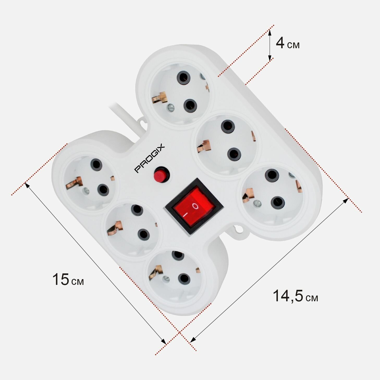 Удлинитель сетевой фильтр Progix 6 гнезд, 3 метра, с заземлением, с переключателем, ПВС 3х0.75 - фотография № 3