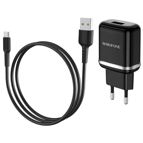 Сетевое зарядное устройство Borofone BA36A High Speed + кабель USB Type-C, 18 Вт, Global, черный адаптер сетевой с кабелем borofone ba36a high 1usb 5v 1a 18w qc3 0 micro usb