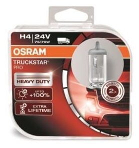 Галогенная лампа OSRAM H4 75/70 P43t-38 +100% TRUCKSTAR PRO 2шт 24V, 2 шт, 64196TSP-HCB/Автолампы