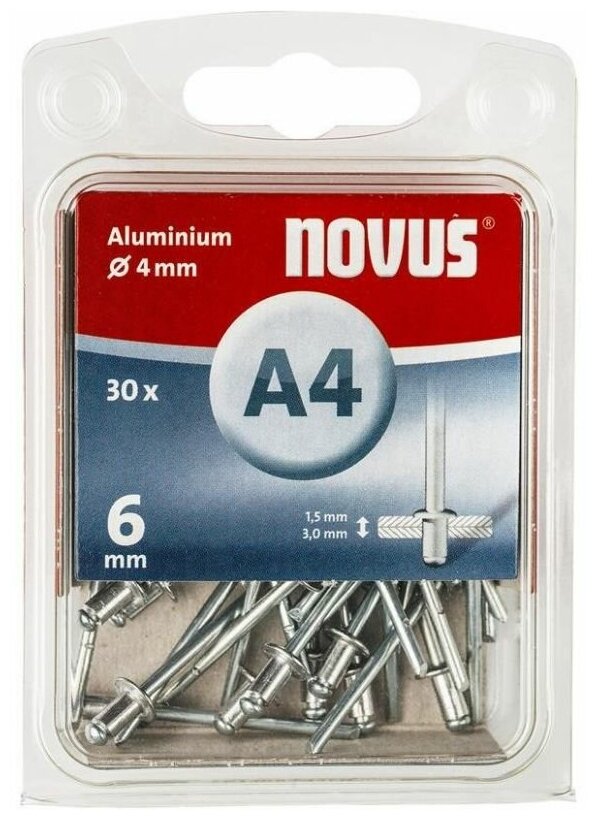 Алюминиевые вытяжные заклепки NOVUS Алюминиевые вытяжные заклепки A4х6 мм 30 шт. - фотография № 1