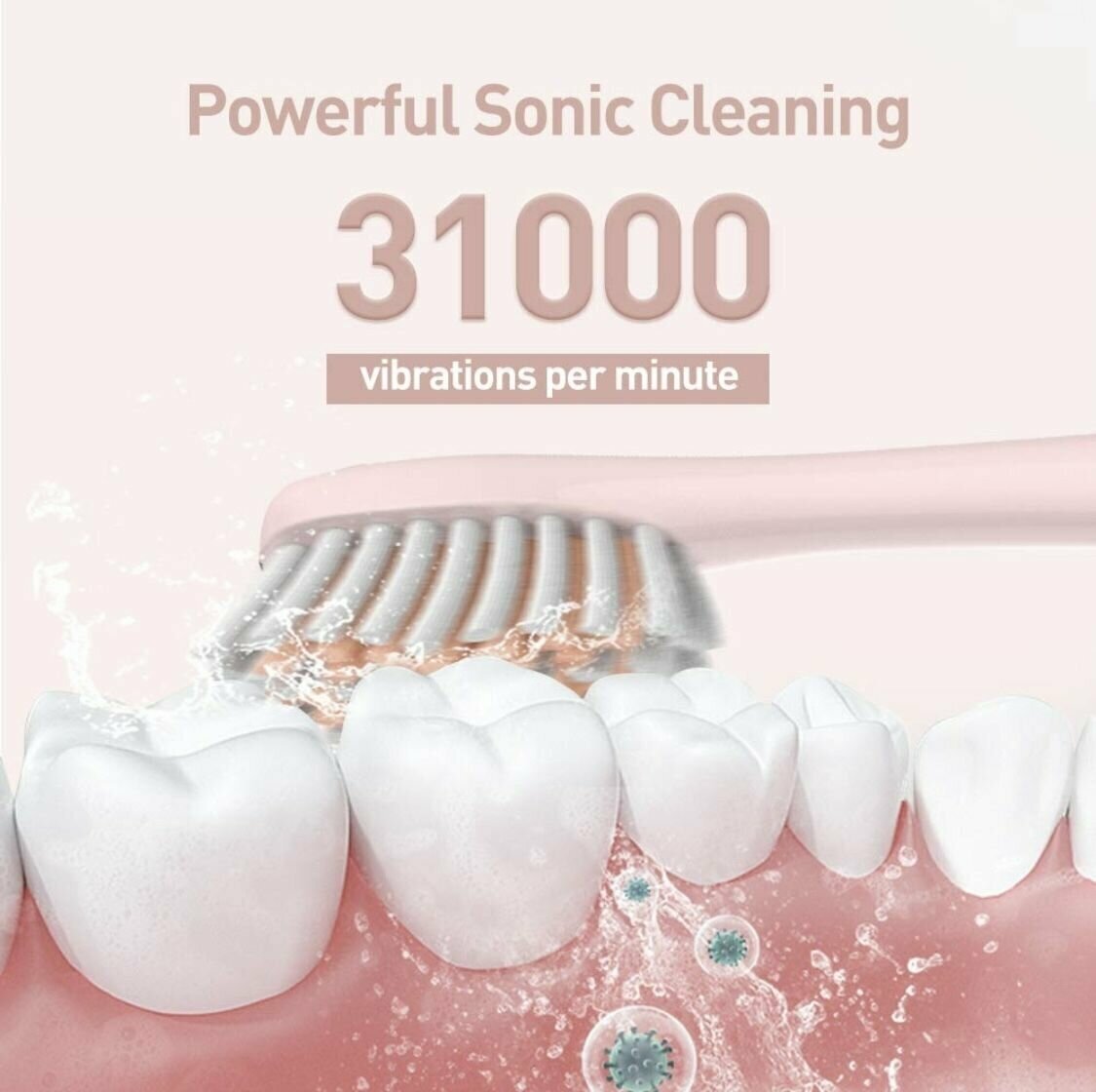 Электрическая зубная щетка SONIC+ DEEP CLEAN 5 режимов, 2 насадки, 40000 колебаний, розовая/на подарок - фотография № 2