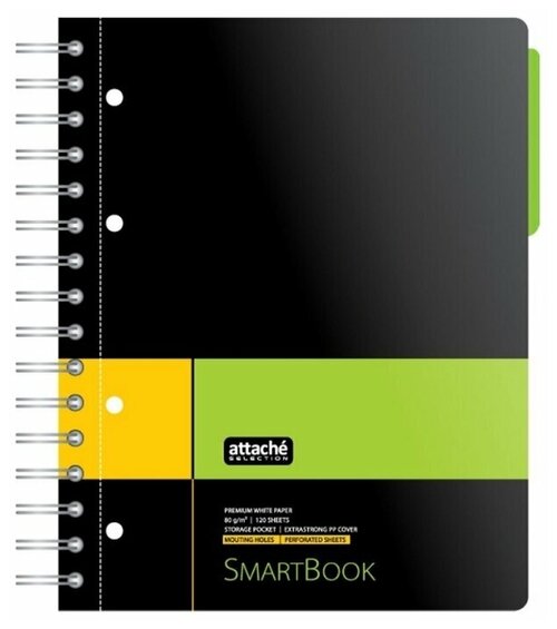 Attache SELECTION Бизнес-тетрадь Smart Book А5, клетка, отсутствует, линейка, 120 л., 1 шт., желтый/зеленый