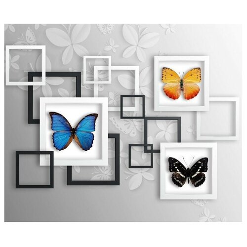 Фотообои флизелиновые Design Studio 3D Коллекция бабочек 3х2.5м 3 шт., серый/белый/синий