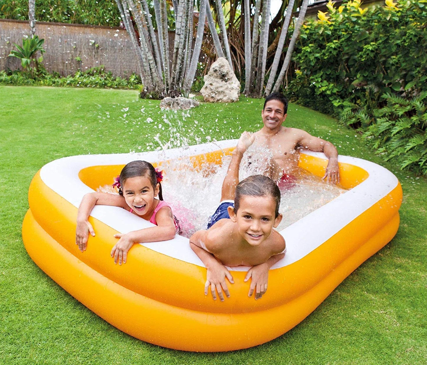 Бассейн cемейный Intex/надувной бассейн прямоугольный/бассейн с самоклеящейся заплаткой/оранжевый - фотография № 3