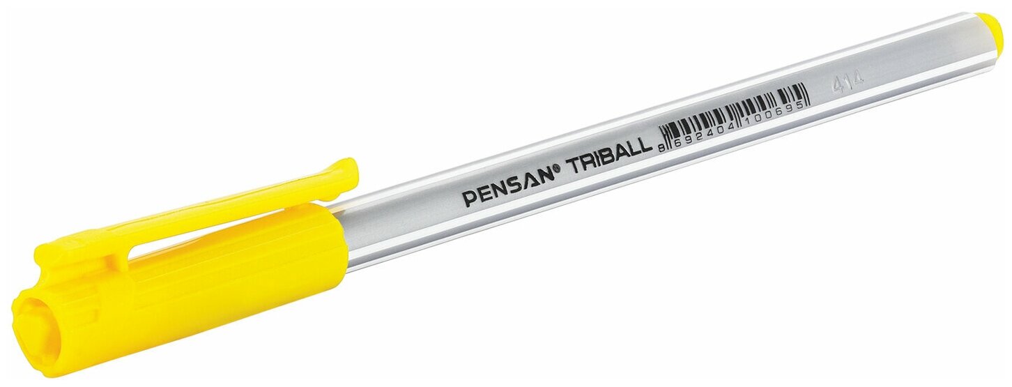 Ручка шариковая масляная PENSAN "Triball", желтая, трехгранная, узел 1 мм, линия письма 0,5 мм, 1003/12