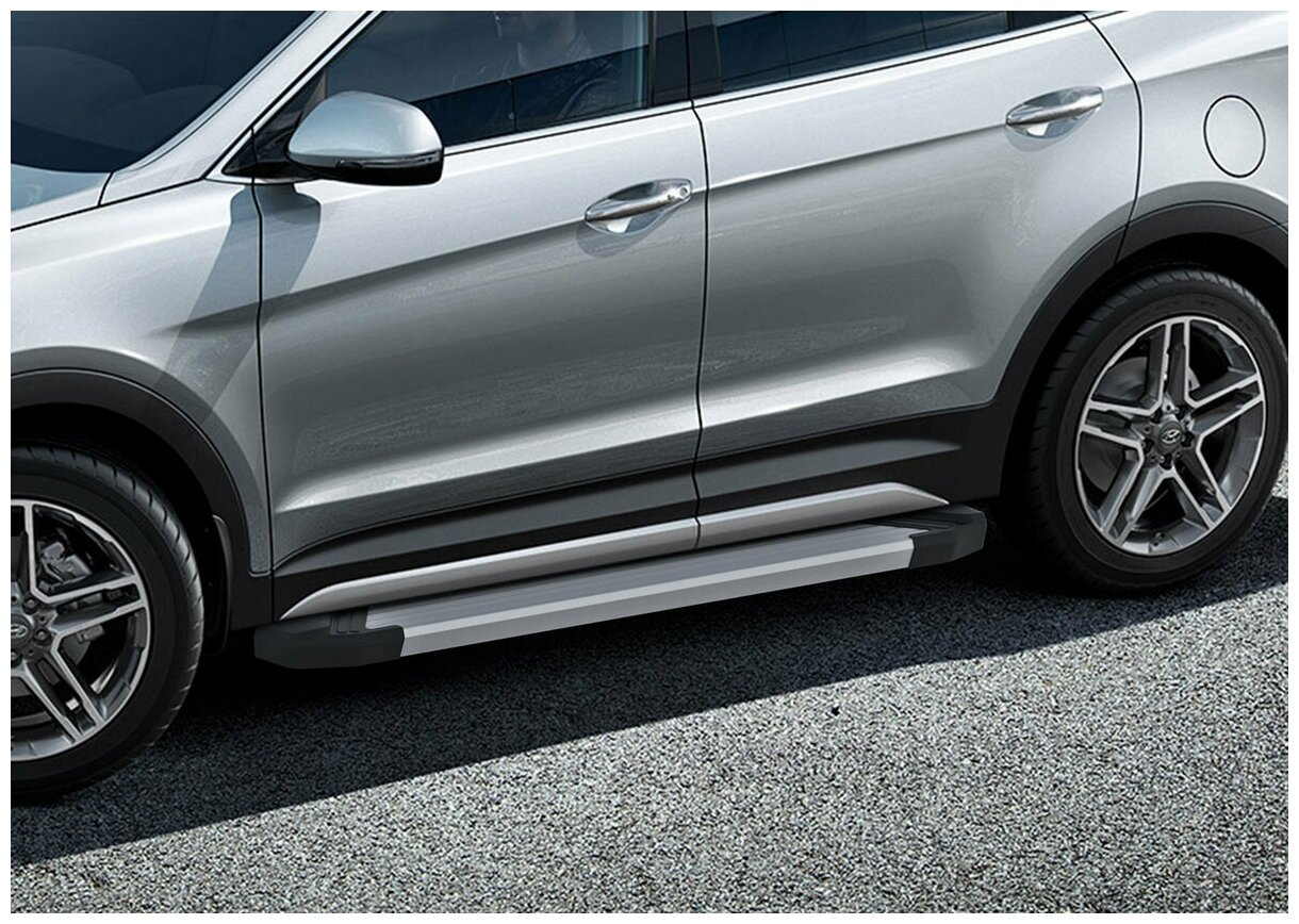 Пороги на автомобиль "Silver" Rival для Hyundai Santa Fe III 2012-2018/Santa Fe Premium 2015-2016 180 2  алюминий F180AL23052
