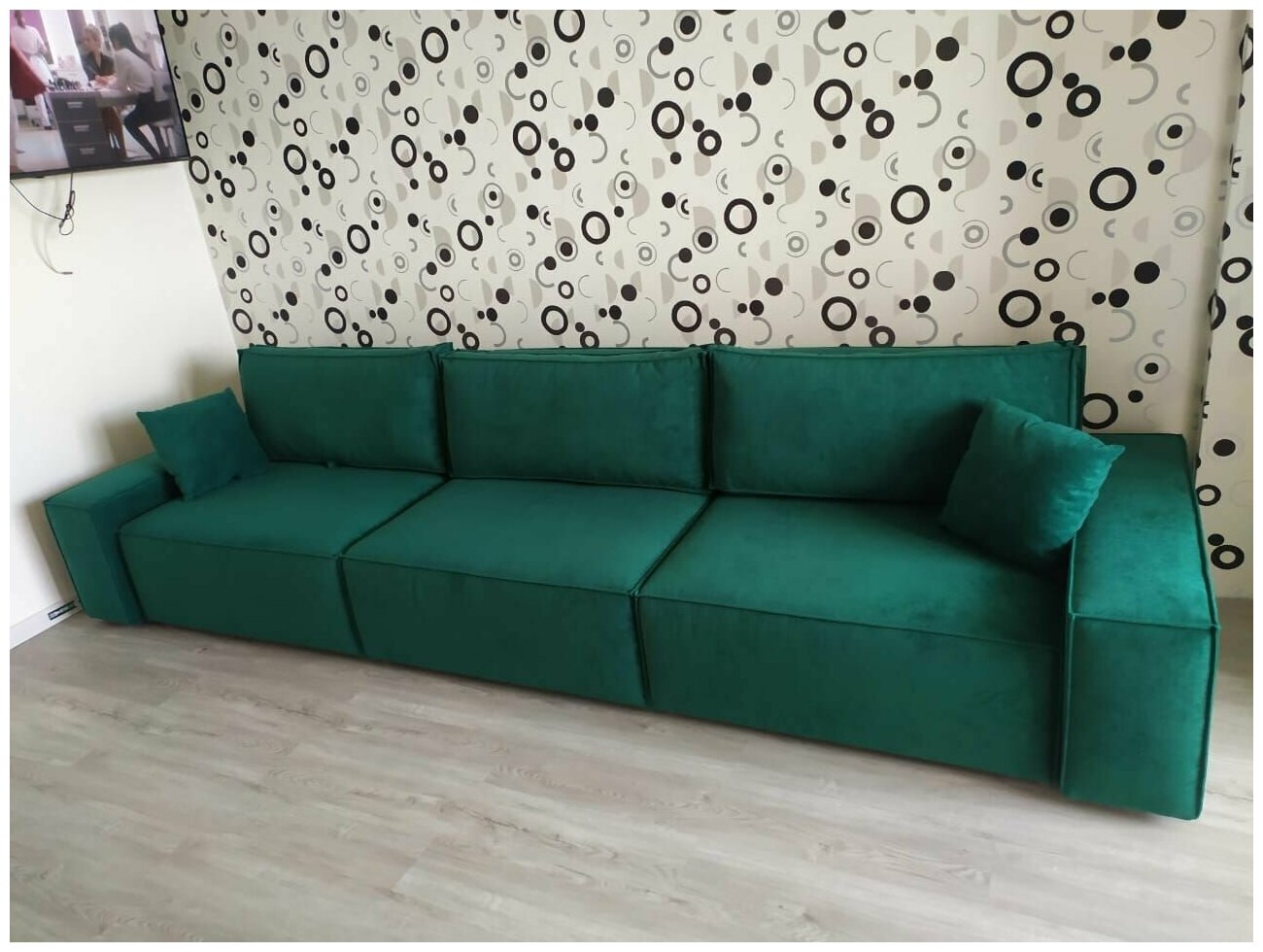 Диван кровать, зеленый, прямой, еврокнижка, 350х105х80 см, mebelroom