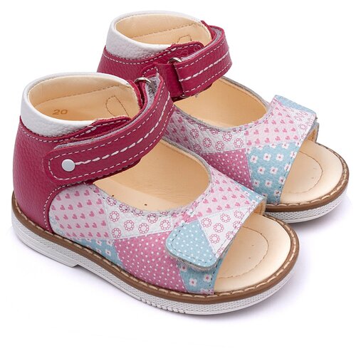 фото Сандалии детские 26011 кожа, фуксия малиновый/лоскут, р19 tapiboo