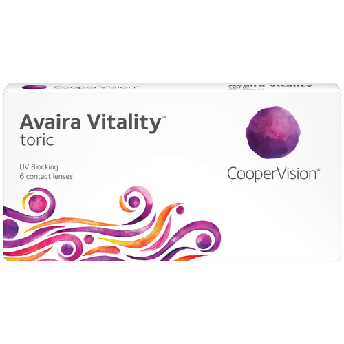 Купить Астигматические линзы CooperVision Avaira Vitality toric (6 линз) Ось 180, Оптическая сила цилиндра -1.75 -2.75 R 8.5, двухнедельные, прозрачные, бесцветный, фанфилкон а