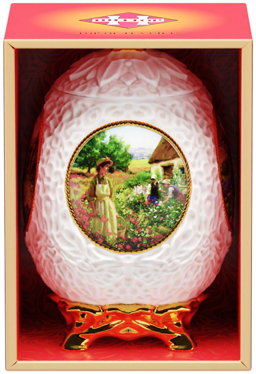 Чай Hilltop Королевское золото 50г., керамическая чайница яйцо "Царский подарок" - фотография № 3