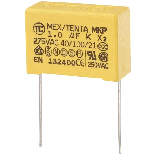 X2 конденсатор 1 мкФ 275 В (AC), шаг контактов 15 мм, 10 шт.