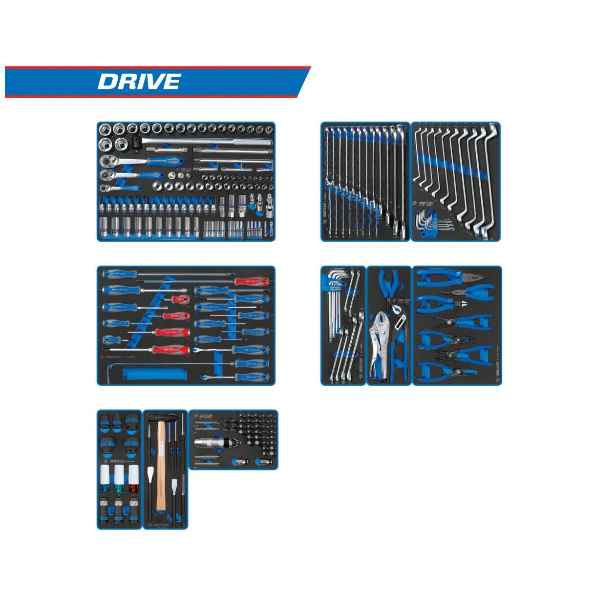 Набор инструментов "DRIVE" для тележки, 10 ложементов, 251 предмет KING TONY 934-251MRVD
