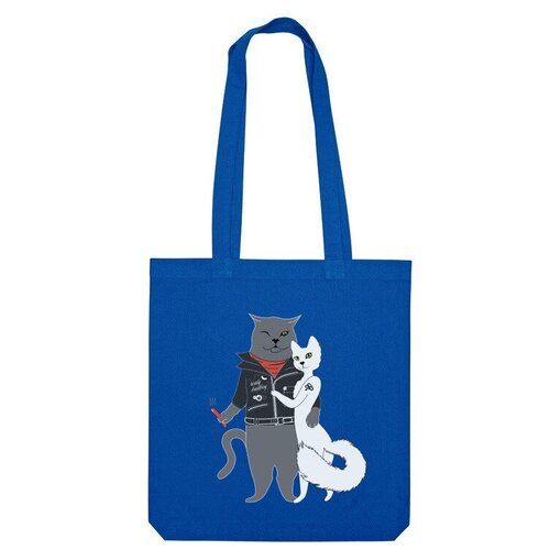 сумка кот и кошка рок бежевый Сумка шоппер Us Basic, синий