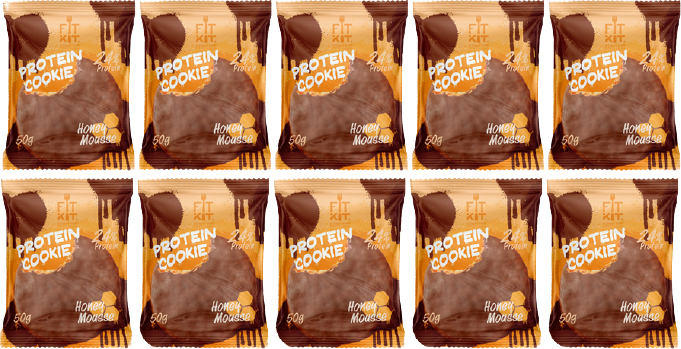 Протеиновое печенье в шоколаде без сахара Fit Kit Chocolate Protein Cookie, 10шт x 50г (медовый мусс)