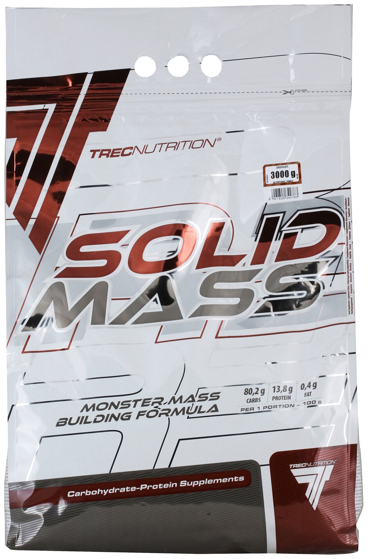 Гейнер для набора массы, 3 кг, Trec Nutrition Solid Mass, вкус: шоколад