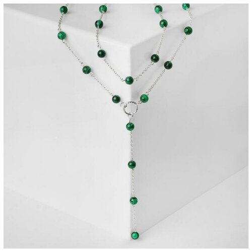 Комплект подвесок Малахит, длина 60 см, серебряный, зеленый комплект подвесок малахит длина 60 см зеленый