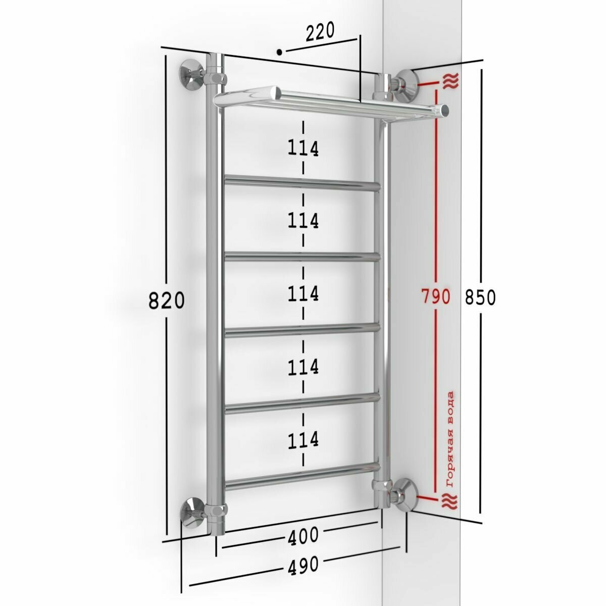 Полотенцесушитель Водяной Onix, модель Classic Plus Right 400x800, с боковым подключением справа, полный комплект - фотография № 6