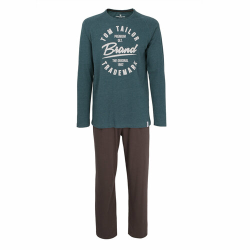 Пижама Tom Tailor, лонгслив, брюки, пояс на резинке, трикотажная, размер M, зеленый, коричневый