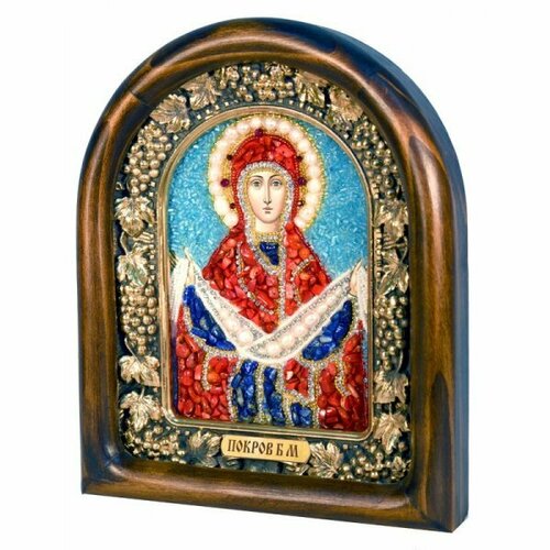 Икона Божией Матери Покров Пресвятой Богородицы из бисера, арт ДИ-029