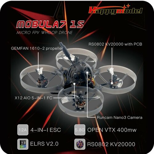 FPV квадрокоптер Mobula 7 1S ELRS стек полетный контроллер регулятор скорости aio speedybee f405 v3 bls esc 50a 30x30 для fpv