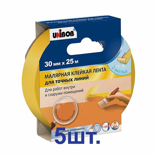 Лента малярная Unibob для четкого края желтая 30 мм 25 м (5 шт.)