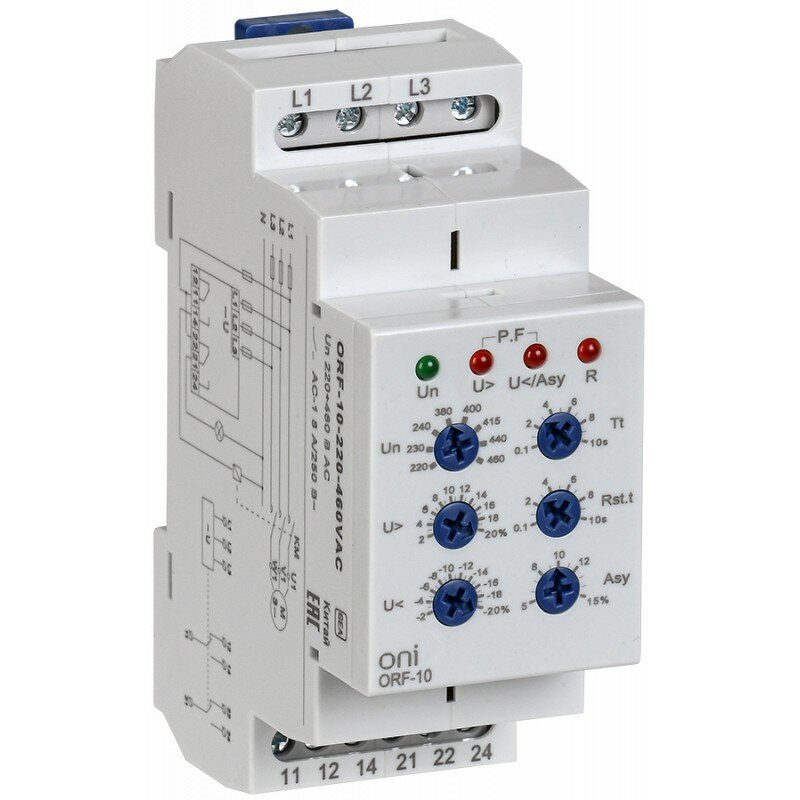 Реле контроля фаз ORF-10 3 фазы 2 контакта 220-460В AC ONI, цена за 1 шт
