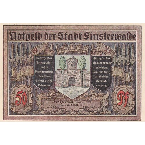 Германия (Веймарская Республика) Финстервальде 50 пфеннигов 1921 г. (2)