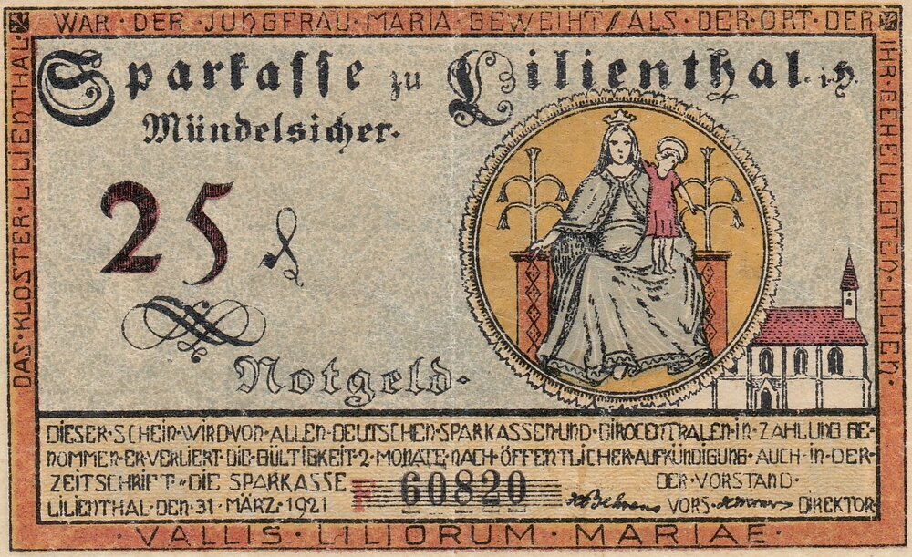 Германия (Веймарская Республика) Лилиенталь 25 пфеннигов 1921 г. (F) (3)